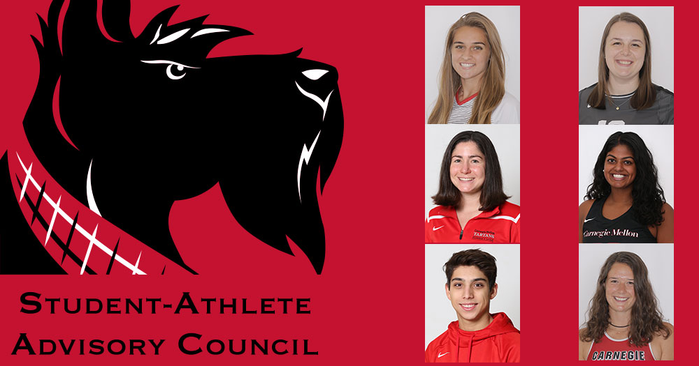 Scotty Dog profile cropped with Student-Athlete Advisory Council under it.
Headshots of six individuals to the side.