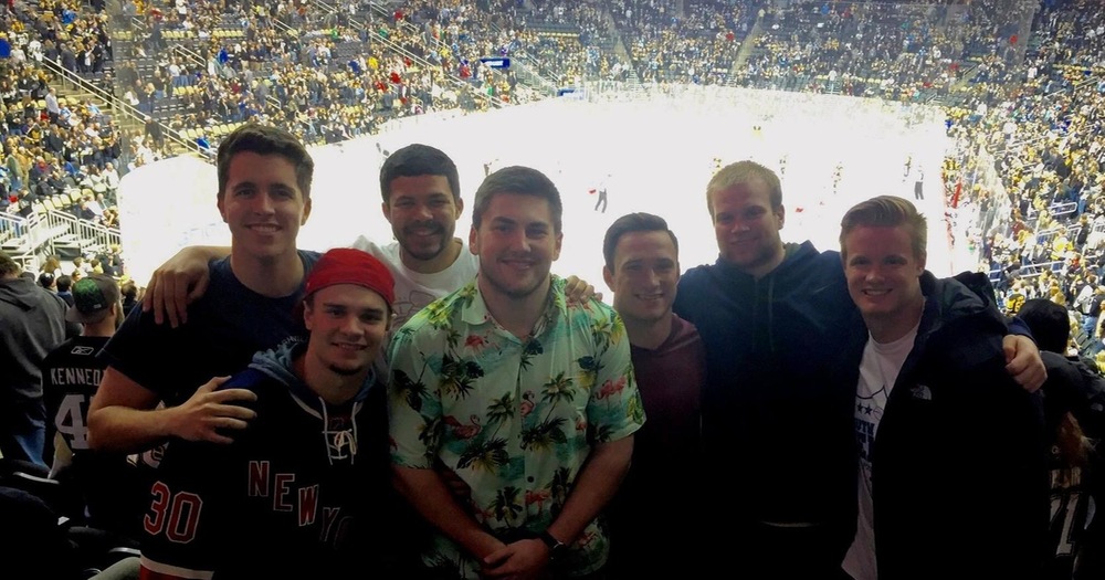 Devin with his fellow senior football teammates at at Pittsburgh Penguins hockey game.