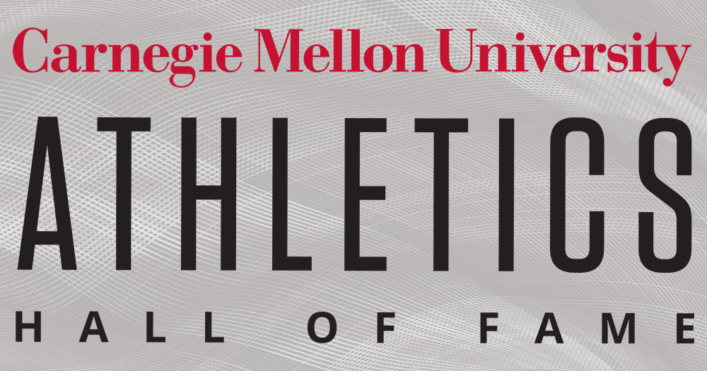 Carnegie Mellon University Athletics Hall of Fame written on a light gray plaid background