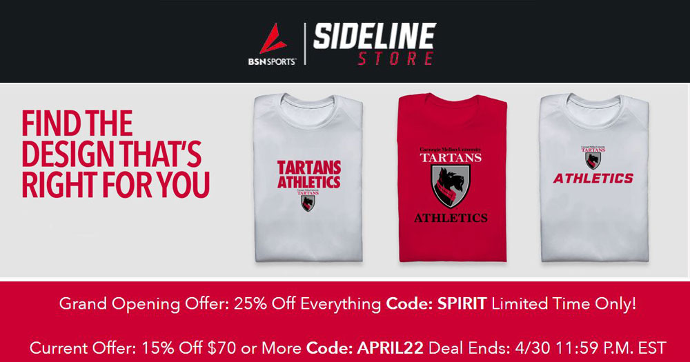 BSN Sideline Store with images of shirts with Carnegie Mellon Tartan Logos