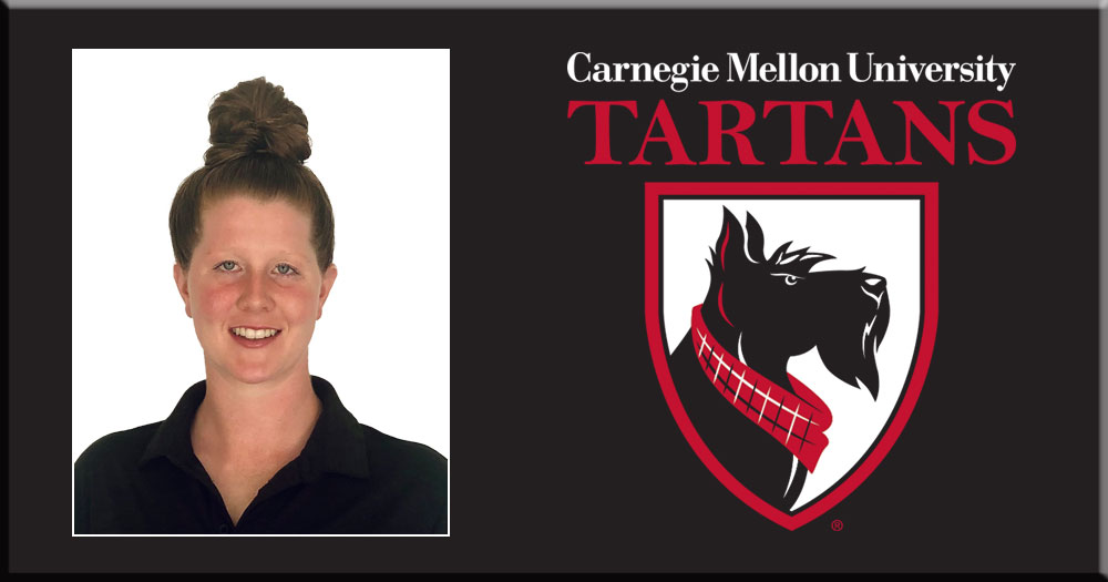 portrait of a women on the left with the Carnegie Mellon University Tartans logo on the right