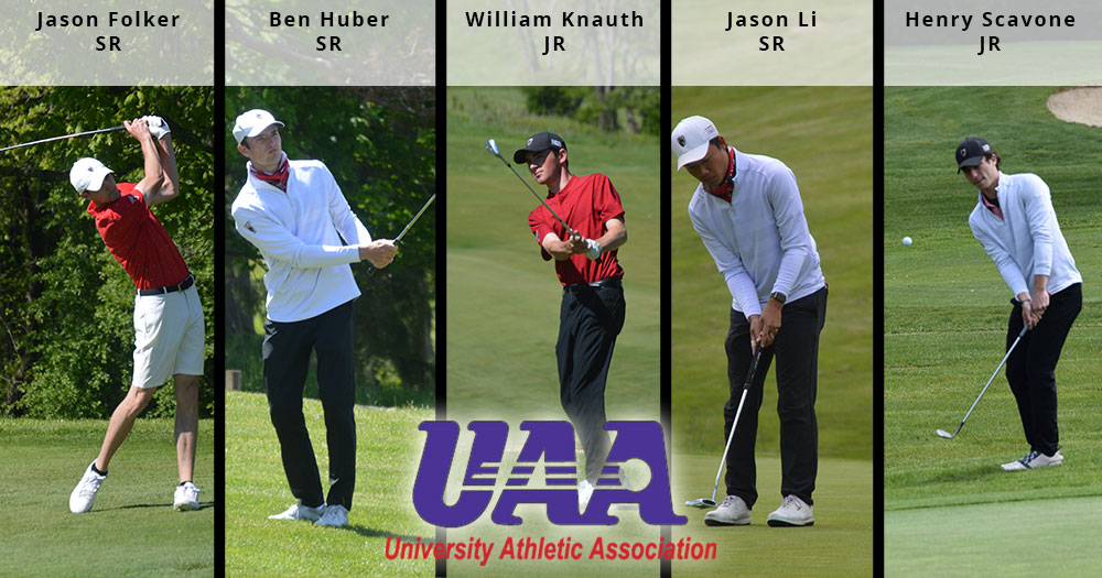five individual men's golfers with UAA logo