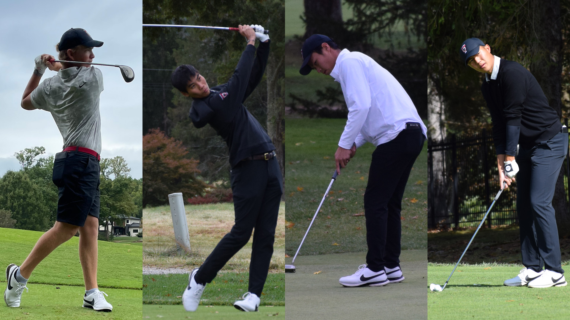 four action photos of men's golfers