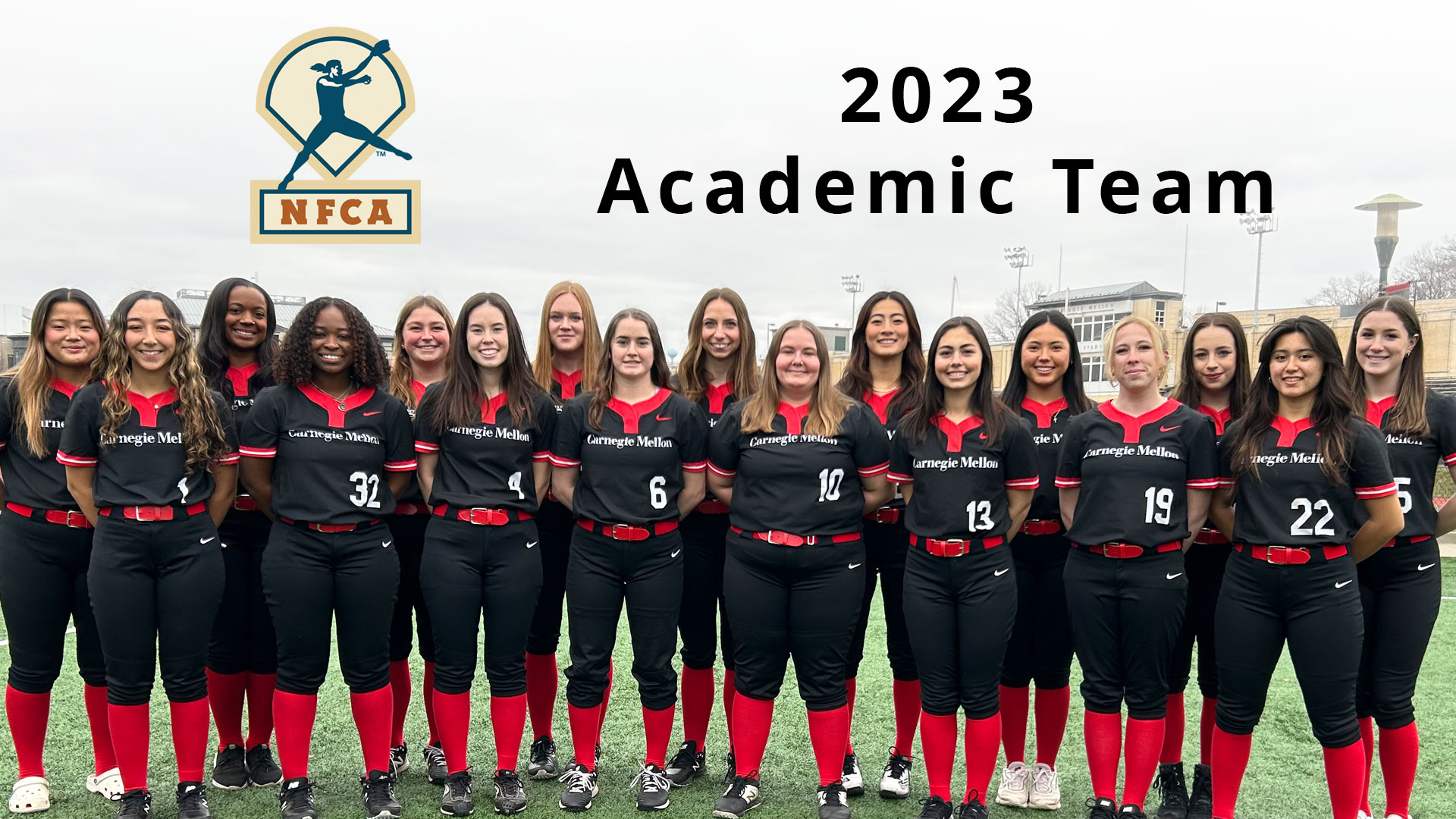 team photo of softball players standing in two rows with NFCA logo and text reading 2023 Academic Team