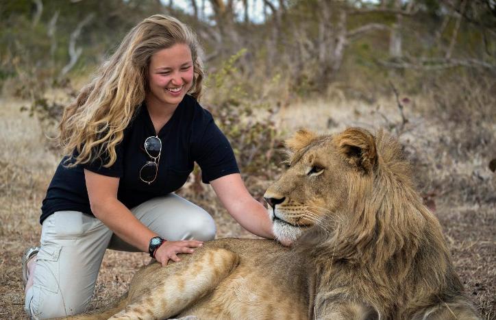 Carly with adult lion (Songwe)