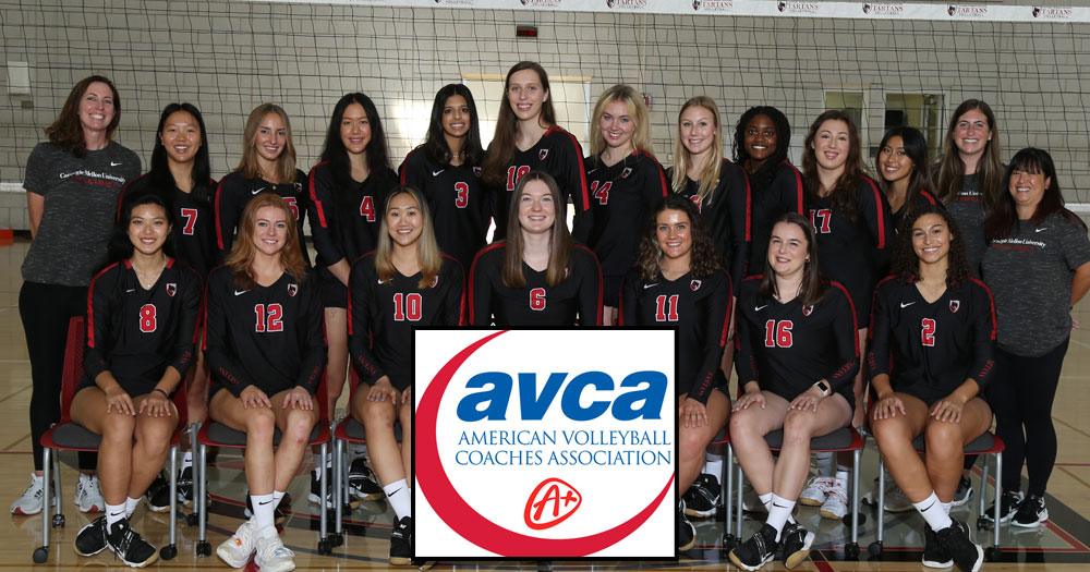 group photo of volleyball players with AVCA - American Volleyball Coaches Association logo